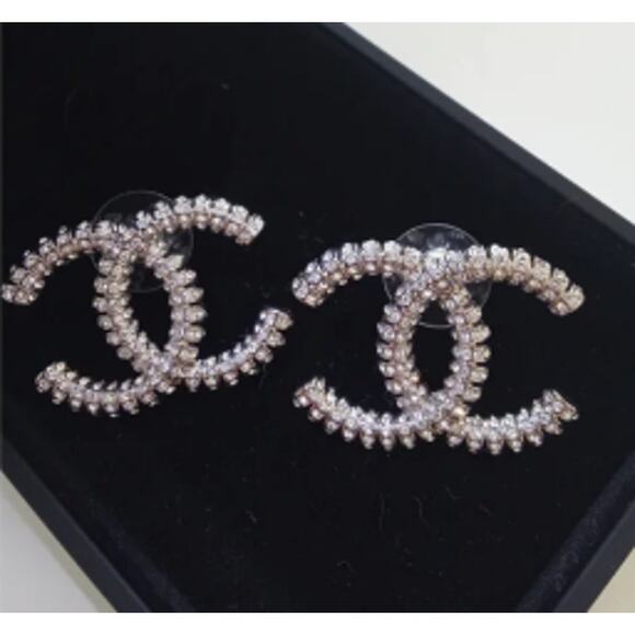 Silver CHANEL Crystal XL Stud Earrings 24A (CHXX024) - Picture 4 of 10